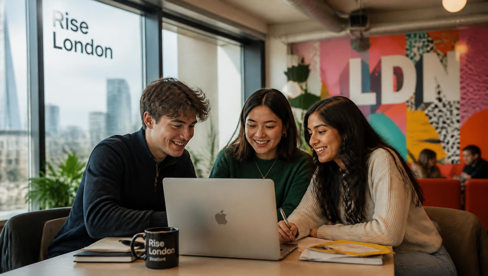 International students collaborating in a London workspace